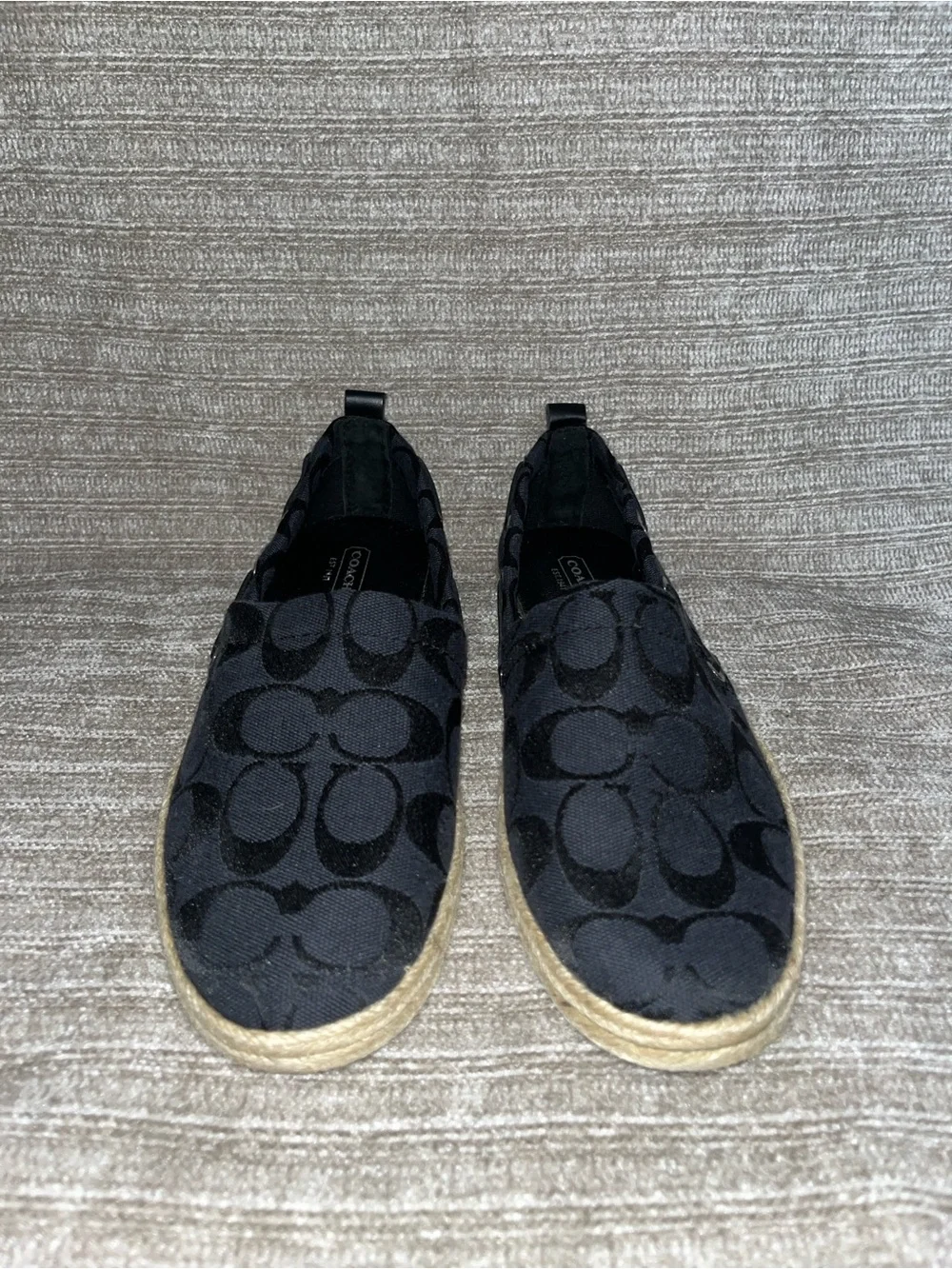 Coach Mellow Espadrilles Black Logo Signature Canvas Flats Shoes Women’s 7.5 New